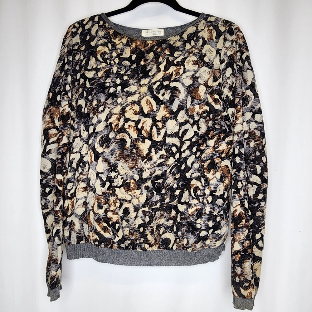 Zara Gray W & B Collection Animal Print Sweater Women's Size Medium Top